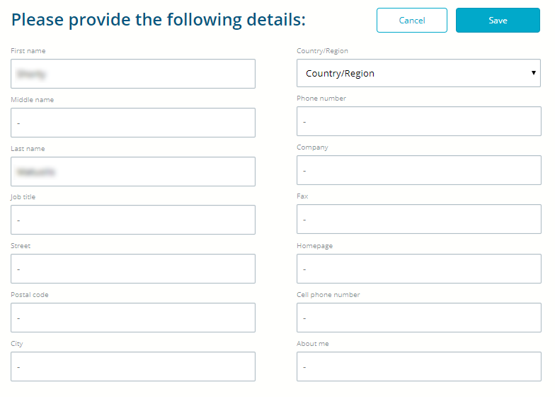 Edit user profile form for CELUM Cloud Account